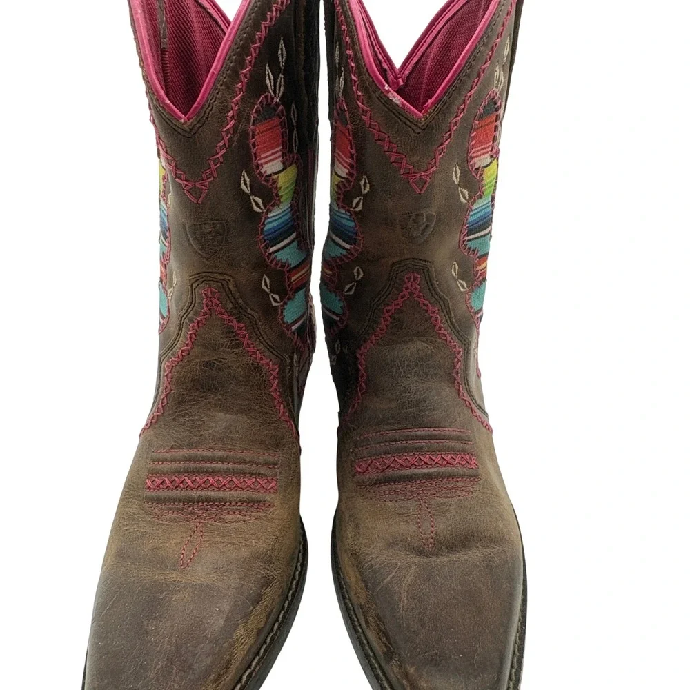 Ariat Desert Diva Kids Cowboy Boots Girl Sz 2 Brown Cactus Inset Pink Stitching - Picture 8 of 9